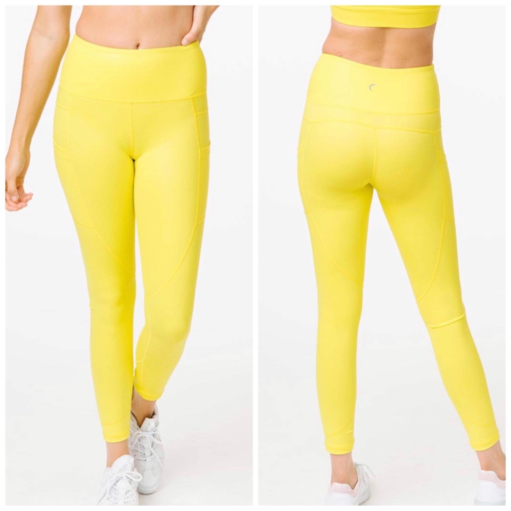 Neon Yellow Metallic Leggings, Zyia, size 8-10